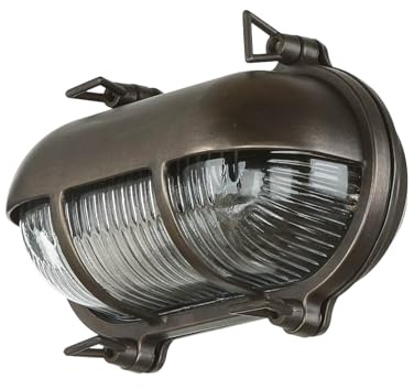 Licht-Erlebnisse Outdoor Wandleuchte Messing Glas Schwarz Antik IP64 Garten Haus H:13 cm E27 Schiffsleuchte oval Maritime Wandlampe Außen SKIATHOS