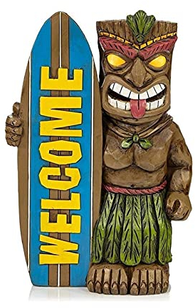 GLigeT Plaque de Bienvenue Résine Surfboard Jardin Statue Lampe Bienvenue Surf Board for Jardin extérieur Bienvenue Panneau Décorations de la pelouse Yard Ornements Panneau Bienvenue