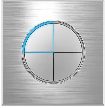 Interruptor de luz de pared con botón pulsador de 2 vías, indicador LED de luz de paso de vidrio (aluminio gris, 4 bandas, 2 vías)