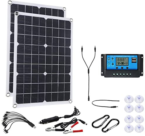 Kit Solaire 500 W Hors réseau, 2 Panneaux solaires Flexibles 250 W 18 V, Module PV monocristallin + contrôleur 60 A pour Bateau, Voiture, Camping-Car, Maison, Hangar, Charge de Batterie 12 V, contrô