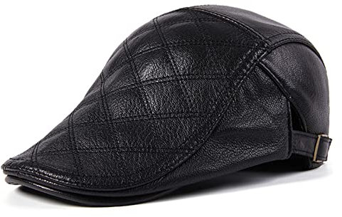 Lederhüte für Herren und Damen Mann hut echtes leder flachkappe herbst winter warme mens beret warm warm einstellbar männlich newsboy Warmes und süßes Geschenk ( Color : Noir , Size : 2XL(59-60cm) )