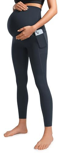 CRZ YOGA Womens Butterluxe Maternity Leggings with Pockets Over The Belly 25 - Workout Active Yoga Pregnancy Pants Soft True Navy Large