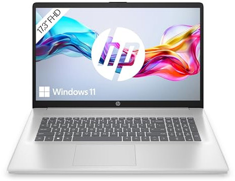 HP Laptop mit 17,3 Zoll FHD Display, Intel Core 3 100U, 8 GB DDR4 RAM, 512 GB SSD, Intel Graphics, Windows 11, QWERTZ Tastatur, Silber