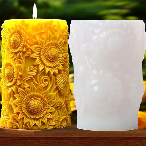 1 molde de silicona de flores de girasol, molde de flores florecientes, molde de jabón de flores florecientes, molde de vela de columna de flores, molde de vela redondo 3D, molde de vela de pilar
