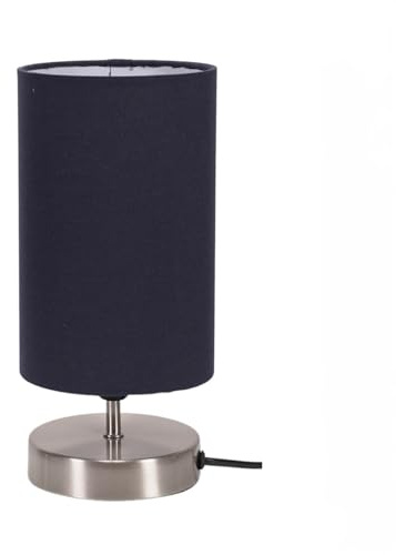ValueLights | Brushed Chrome Cylinder Touch Dimmer Table Lamp with Navy Blue Fabric Shade | Table Lamps, Home Décor & Improvement Essential