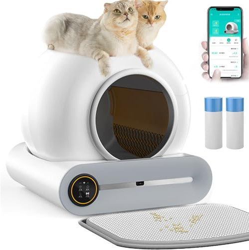 Self-Cleaning Cat Litter Box,Integrated Safety Protection Automatic Cat Litter Box for Multi Cats,Extra Large/Odor Isolation/APP Control Smart Cat Litter Box with Mat