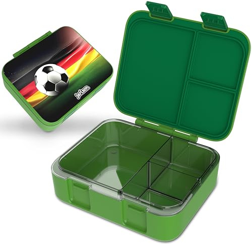 Jarlson® Brotdose Kinder mit Fächern MILI [AUSLAUFSICHER] - Bento Lunchbox für Schule, Kita & Kindergarten - Frühstücksbox mit Trennfächern - Jausenbox für Jungen & Mädchen - Vesperbox (Fußball Grün)