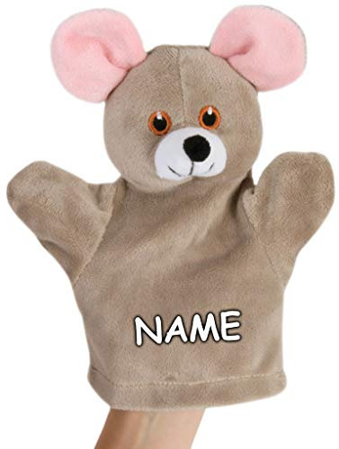 alles-meine.de GmbH Handpuppe/Handspielpuppe - süße Maus - Mäuschen - inkl. Name - Gesicht aufwendig aufgestickt - ab Geburt - für Babys & Kleinkinder - Arme beweglich - superw..