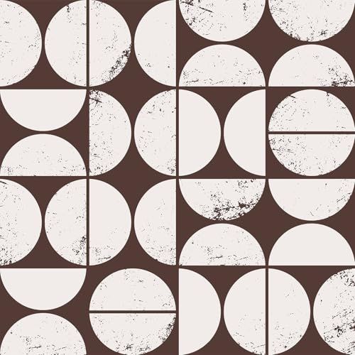 VEELIKE Retro Circle Pattern Geometric Peel and Stick Wallpaper Brown Geometric Wallpaper for Bedroom Bathroom 17.7''x118'' Removable Self Adhesive Modern Abstract Art Deco Wall Paper for Living Room