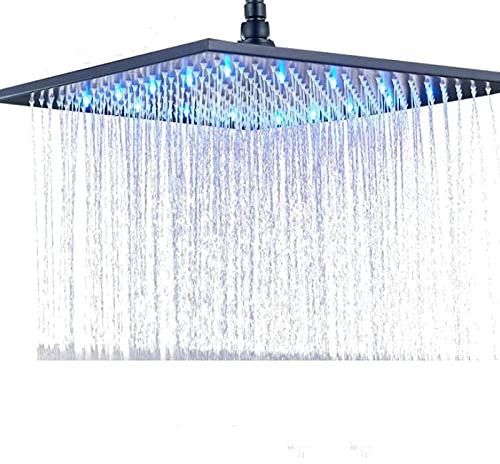 Schwarzer LED-Regenduschkopf, 40,6 cm, groß, quadratisch, mit Farbwechsel, schwarzes Bronze-Finish, 10 Wasserfall-Einstellungen