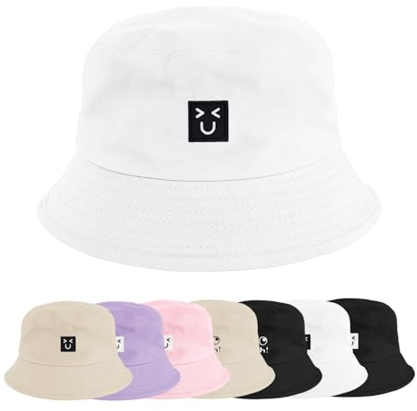 Xnova Fischerhut Bucket Hat Damen Herren Bunt, Druck Mütze Strand-Sonnenhut Anglerhut Sonnenschutz Baumwoll Sommerhut Fischerhüte Freizeithut Unisex Outdoor Hüte (Lachen-Weiß, 56-58cm)