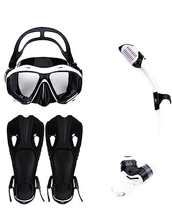 NGBFF Schnorchelset, Professionelle Flossen for Erwachsene, Taucherbrille, Schnorchel, Schnorcheln, Dreiteiliger Anzug, Silikon-Antibeschlag-Maske Aus Gehärtetem Glas,zum Tauchen/Bootsreinigung(Noir)