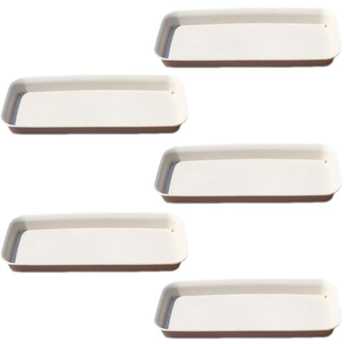 Docache 5er Set Blumentopf Untersetzer Eckig，Rechteckige Pflanzenuntersetzer, Tablett Blumenkübel, Rechteckige Blumentopf Unterteller, Geeignet Für Innen, Außen, Garten (Beige, 24x10.4cm)