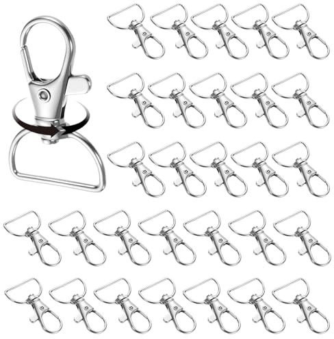 30 Piezas Mosquetones para Bolsos Llaveros Giratorios Plateados Mosqueton Llavero Ganchos de Metal Giratorio Llavero Langosta Ancho Interior 25 mm Cierre de Langosta con Gancho Argollas Desmontables