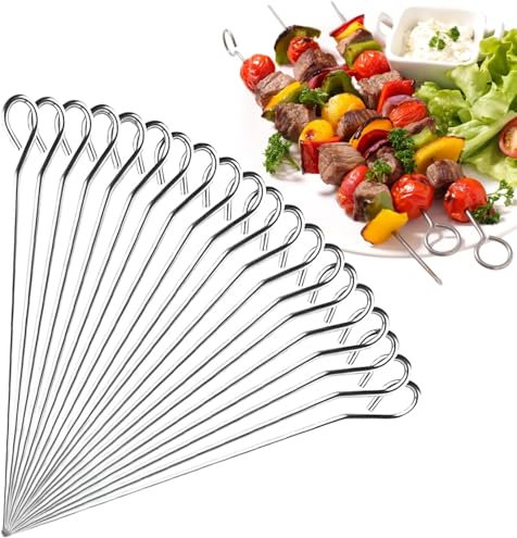 DAJING 304 BBQ Skewers Stainless Steel - 20 PCS 11.81/30cm Reusable Metal Kebab Skewers for Oven, Grill, and Barbecue - Perfect for Turkish Shish, Adana, Kofte, and More