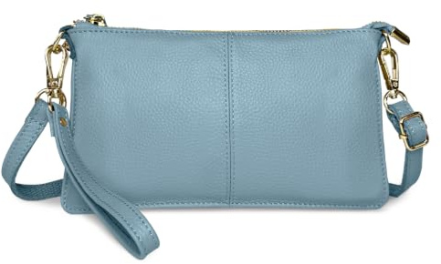 FORRICA Linen Blue Clutch Bag for Women – Genuine Leather Cross Body Bag, Ladies Small Crossbody Phone Purse for Wedding, Evening & Party