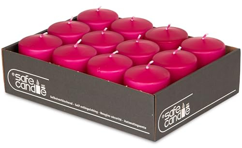 DecoLite Stumpenkerzen 27h Brenndauer, 8 x 6 cm, 12 Stück, Fuchsia | Made in Germany, RAL-geprüft, Safe-Candle-Abbrandstopp, tropffrei, rußfrei, ohne Duft, für Advent, Tafel & Gastronomie