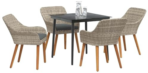 vidaXL Essgruppe für den Garten 80cm x 80cm; Schwarz/Hellgrau aus Poly Rattan und Metall; Für 4 Personen; Moderner, glatter quadratischer Tisch; Includes 1 Tisch für Terrasse, Garten oder Veranda.