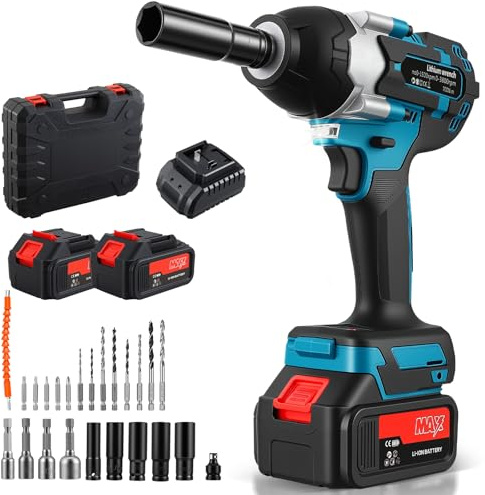 Yapasopu Pistola de impacto bateria 700N Llave de impacto con 2 baterías, 3 Velocidades variables, LED Llave de impacto a bateria, Parada de freno, para Reparación de Automóviles, Bricolaje