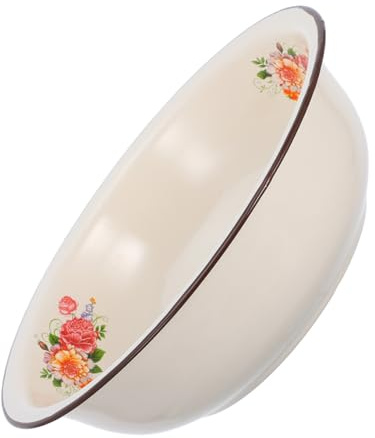 UKCOCO Bassine Émaillée Vintage 30cm, Grosse Capacité Cuisine | Surface Lisse Motif Floral Assorti, Facile à Nettoyer, Résistante aux Taches, Beige