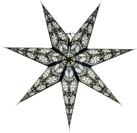 YEPSIO Laternen-Lampenschirm, Papierstern-Lichtschirme, groß, 60 cm, hängende Dekorationen für Weihnachten, Hochzeit, Heimdekoration, Geburtstagsfeier, faltbar, 7-zackiger Stern (schwarz, weiß)