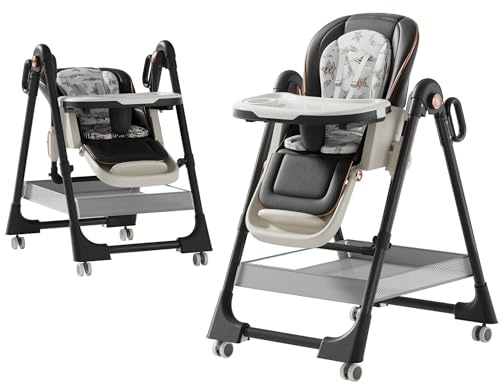 MoLi Pelle PU Seggiolone per Bambini, Seggiolone Pappa Vassoio a Doppio Strato, Sedile Regolabile Sediolone (X8122 Deep Grey)