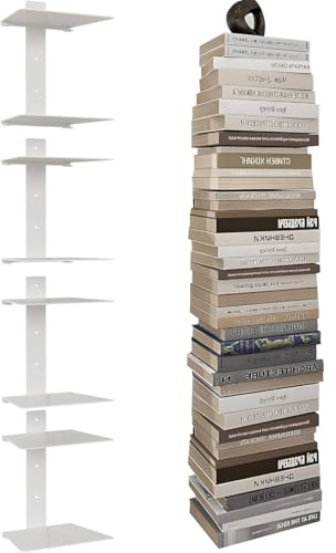 Unsichtbare Bücherregale 8 Stöckig, Kohlenstoffstahl Wandregal, 4er Set | Tragfähigkeit 15 Pfund pro Ebene, für Schlafzimmer, Homeoffice, Wohnzimmer, einfache Montage, platzsparend, Weiß