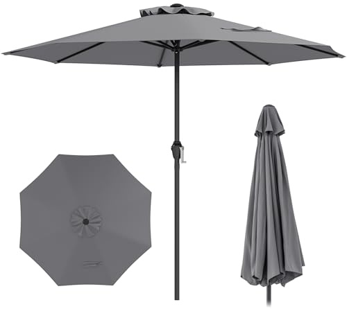 COSTWAY Sonnenschirm 250 cm, Gartenschirm mit Kurbel, Anthrazit | Terrassenschirm mit 8 Rippen, Balkonschirm, Marktschirm für Garten, Balkon, Terrasse