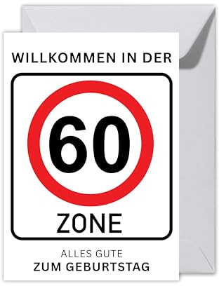 WBdesignz XXL Geburtstagskarte 60. Geburtstag mit Umschlag - Lustige „Willkommen in der 60er Zone“ Karte - Glückwunschkarte für Frauen & Männer - Verkehrsschild Karte - Geburtstag (XXL DIN A4)