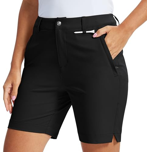 MoFiz Women's Walking Golf Shorts 7 Stretch Work Bermuda Shorts | Quick Dry, Water Resistant, UPF 50 Outdoor Shorts ideal for Golf, Hiking, Travel, Work, Business, Office or Daily wear.