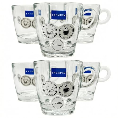 Premium Moments Pack 6 Tazas Café 195 ml Cristal Templado Tazas Café con Leche y Americano – Vidrio Grueso Extra Resistente – Aptas Microondas y Lavavajillas – Uso Diario Profesional y Hogar.