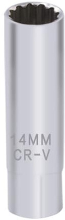 Efficient Automotive - Llave de vaso de 14 mm, configuración de 12 puntos, maximiza el agarre para zonas confinadas, bujías, enchufe removedor de bujías