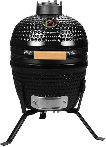 13 inch Ceramic Kamado Egg Grill | Portable Tabletop Charcoal BBQ Grill Smoker for Outdoor Cooking, Patio, Camping (Black)
