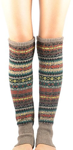 Durio Stulpen Damen Lange Winter Beinwärmer Gestrickt Verdicken Beinstulpen Böhmen Khaki