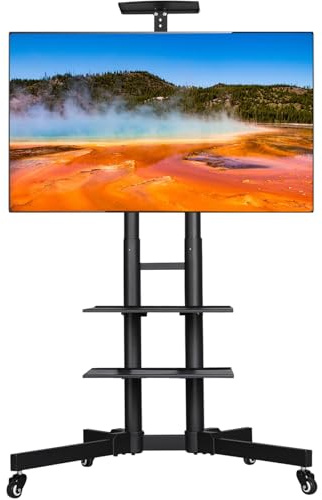 Yaheetech TV Standfuß mit Rollen, Fernsehständer TV Ständer mit Halterung, TV Rollwagen höhenverstellbar neigbar, für Flach & Curved Fernseher, für max. 75 Zoll TV, max. 600x400 mm VESA