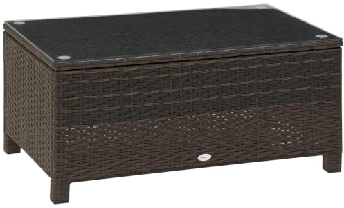 Outsunny Garten Beistelltisch Rattan Outdoor Braun 85x50x39 cm | Couchtisch, Gartentisch, Balkontisch