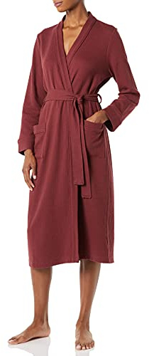 Amazon Essentials Women's Lightweight Waffle Full-Length Bath Robe with Pockets (Available in Plus Size), Rich Burgundy, Medium