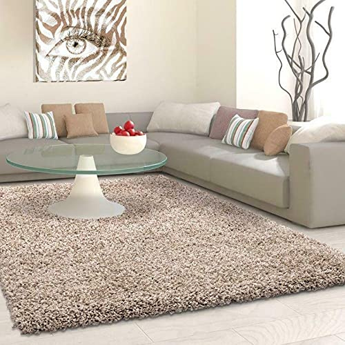 Prime Plus EXTRA THICK HEAVY 5CM PILE SOFT SHAGGY RUGS MODERN AREA RUGS BEDROOM HALL RUGS (Light Beige, 160 x 230)