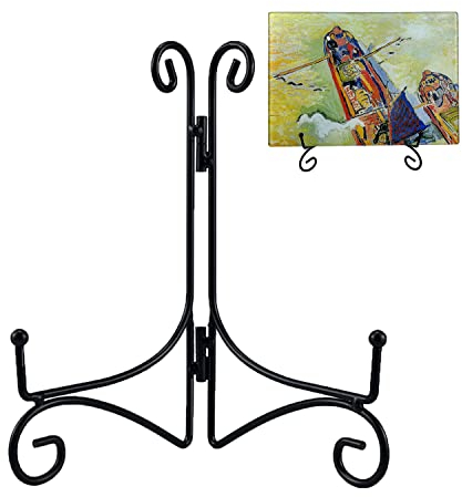 HOPEME Plate Stand for Display 12 Inch, Foldable Metal Plate Easel, Black Iron Stand Photo Holder for Wedding Place Card, Decorative Plates, Picture Frame, Artwork and Album Card (12 Inch, 1 Pack)