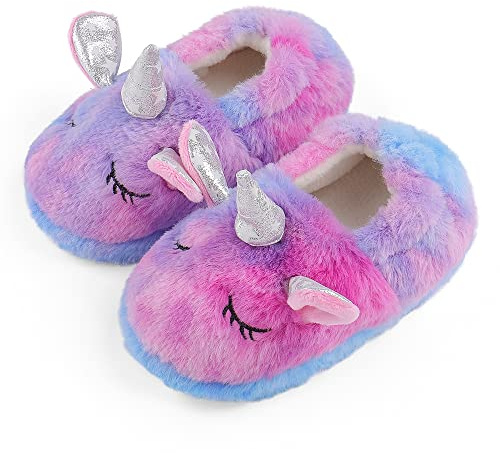 MASOCIO Chausson Enfant Fille Pantoufle Enfants Hiver Peluche Chaussure Antiderapant Taille 30 31 EU Animal Multicolore