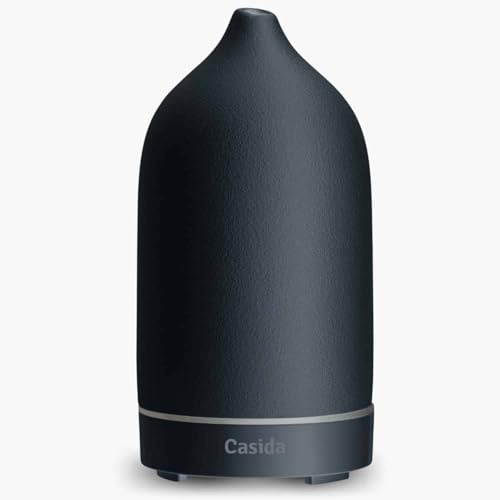 Moderner Keramik Aroma Diffuser - Aromadiffuser für ätherische Öle mit LED Licht 3-in-1: Ultraschall Diffusor, Luftbefeuchter und Nachtlicht - 100 ml Wassertank (Schwarz)