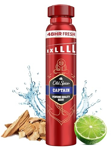 Gamla Spice Captain Deodorant kroppsspray för män, 250 ml, 48 H färsk, långvarig doft i parfymkvalitet, 0% aluminiumsalter, inga fläckar på svart och vit