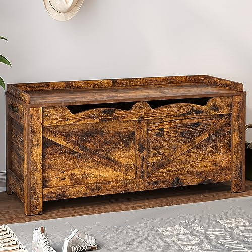 Hzuaneri Schuhbank, 100 cm Sitzbank mit Stauraum, Sitztruhe,2 Stabilen Scharnieren, Aufbewahrungsschrank, für Flur, Wohnzimmer, X Stabiler Rahmen mit Überdachung, Vintagebraun SB04501X
