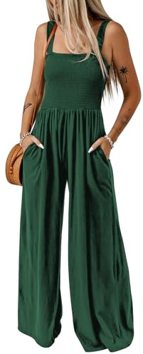 Dokotoo Womens Overalls Green Jumpsuits for Women Casual Loose Fit Solid Color Wide Leg One Piece Sleeveless Jumpsuit Long Pant Rompers with Pockets Medium