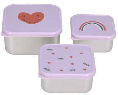LÄSSIG Snack Box Kids Set di 3 scatole per il pranzo in acciaio inossidabile/Snackbox Stainless Steel Happy Rascals Smile green