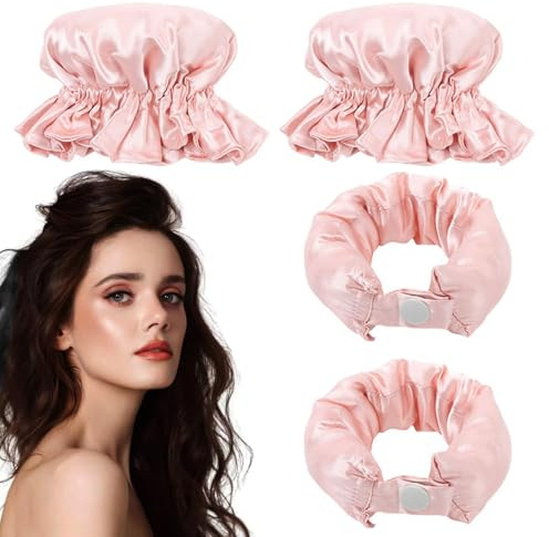 JDCMEI Boucle Sans Chaleur, Paquet de 2, Ruban Bouclant Sans Chaleur Satin Boudin Boucle Cheveux de Sommeil Rouleau à Cheveux Sans Chaleur Bigoudi sans Chaleur Rouleau à Cheveux avec un Chapeau