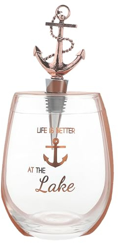 Pavilion Gift Company - Better at the Lake Bottle Stopper and 20 oz Stemless Gift Set