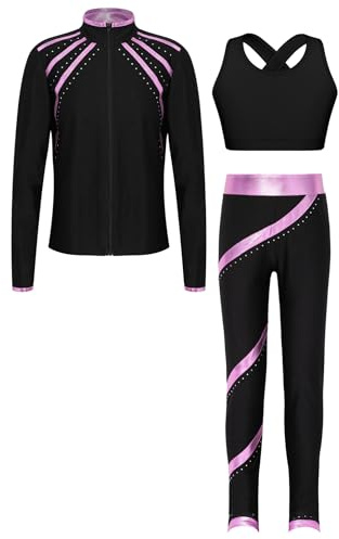 Zaldita Konståkningskläder för barn, flickor, set, långärmad konståkning, kappa med dragkedja + linne + leggings, gymnastik, träning, ROSA, 134/140 cm