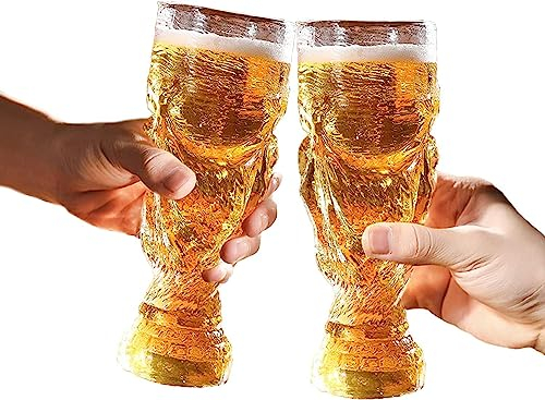 SwePer Taza de cerveza de madera, taza de cerveza nórdica, 2 vasos de cerveza de la Copa del Mundo 2022 de 20.3 fl oz, vasos de cerveza con trofeo de la Copa del Mundo, Copa del Mundo de cristal for s