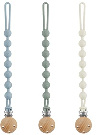 3er-Pack Schnullerkette Aus Silikon, Schnullerkette Mädchen und Mit Namen Junge, Geeignet für Baby, Hält Schnuller Sauber, Weiche Flexible BPA Frei Langlebig–Hohe Robustheit, Mandel Grün Blau